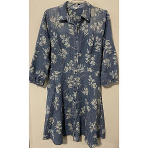 Westport Womens Sz. 8 Blue Floral Denim Style Bell Sleeve Distressed Dress!A1714